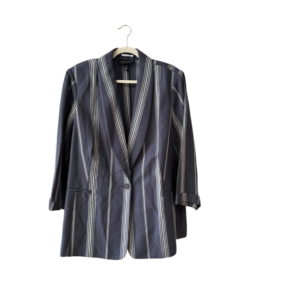 Lane Bryant The Bryant Linen Blend Blazer Jacket Plus Size 22 Blue Academia Work - Picture 2 of 11